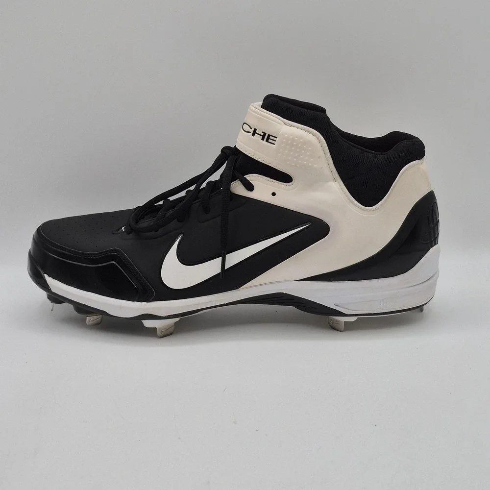 Nike Huarache Baseball Cleats Shoes Mens 14 Black White Metal Mid 467796-011‎